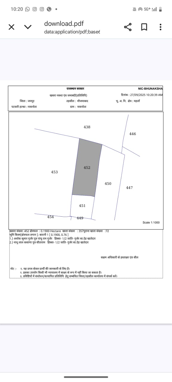 Nasnoda village farm house jameen  manglam city ke pass 2300 gaj  jameen